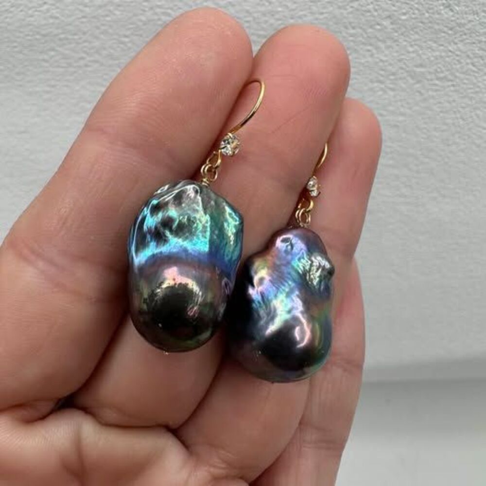 Peacock Baroque Freshwater Pearl Earrings, Sterling Silver CZ Hooks